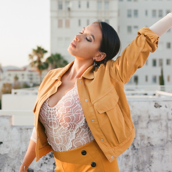 Mustard Yellow Denim Cyan Jacket - Picture 2 of 3